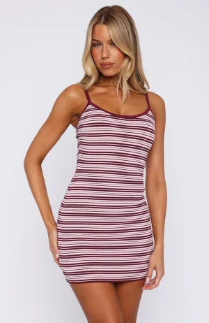 I've Been Thinking Knit Mini Dress Burgundy Stripe Gloss Accent