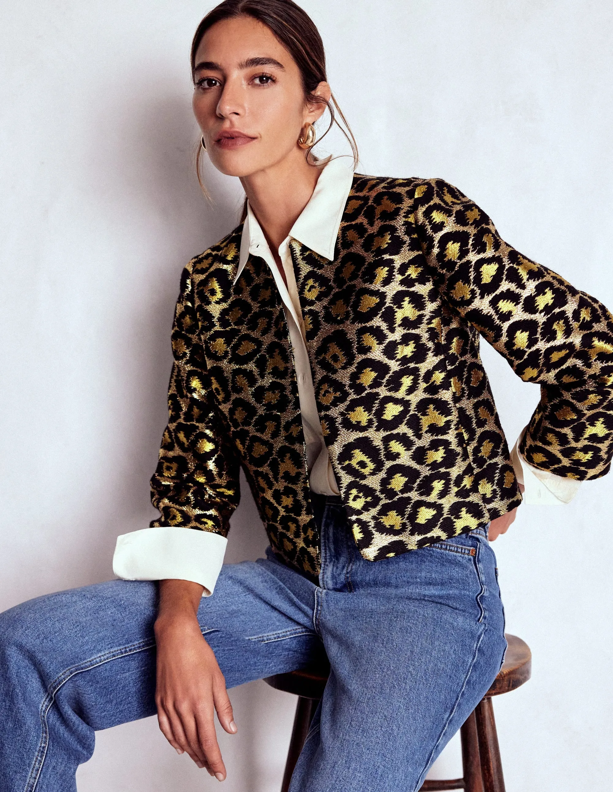 Jacquard Leopard Jacket-Leopard, Lurex Jacquard QuickAccessPockets AntiStaticCoating