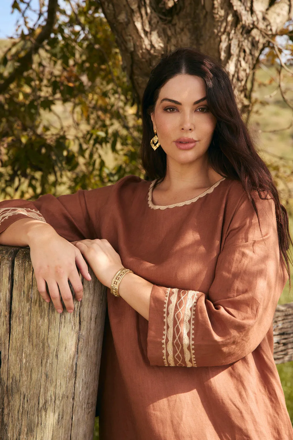 Jarla Linen Dress in Rum Caramel Modern Staple