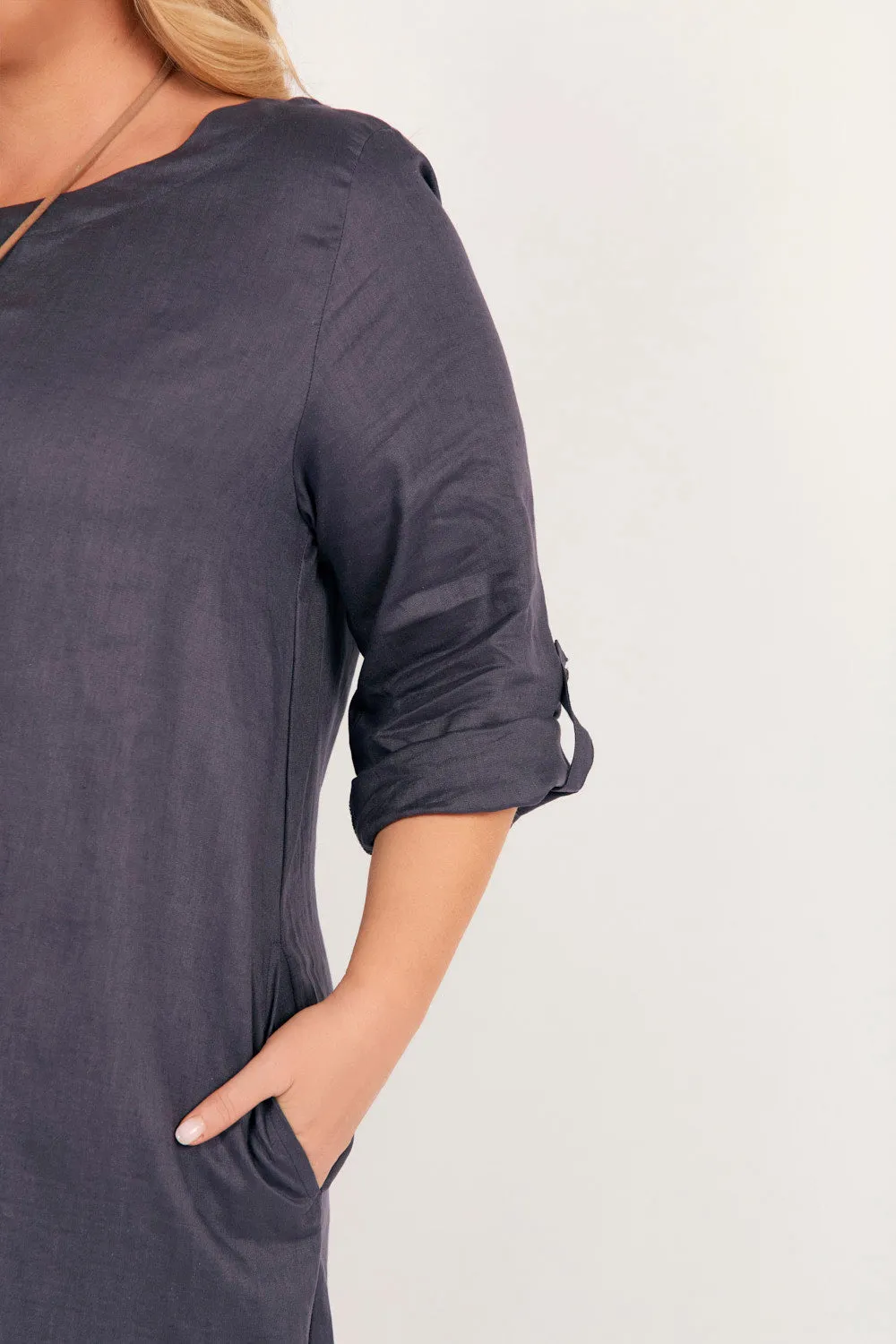 Jarla Linen Midi Dress in Charcoal Stylish Vibe