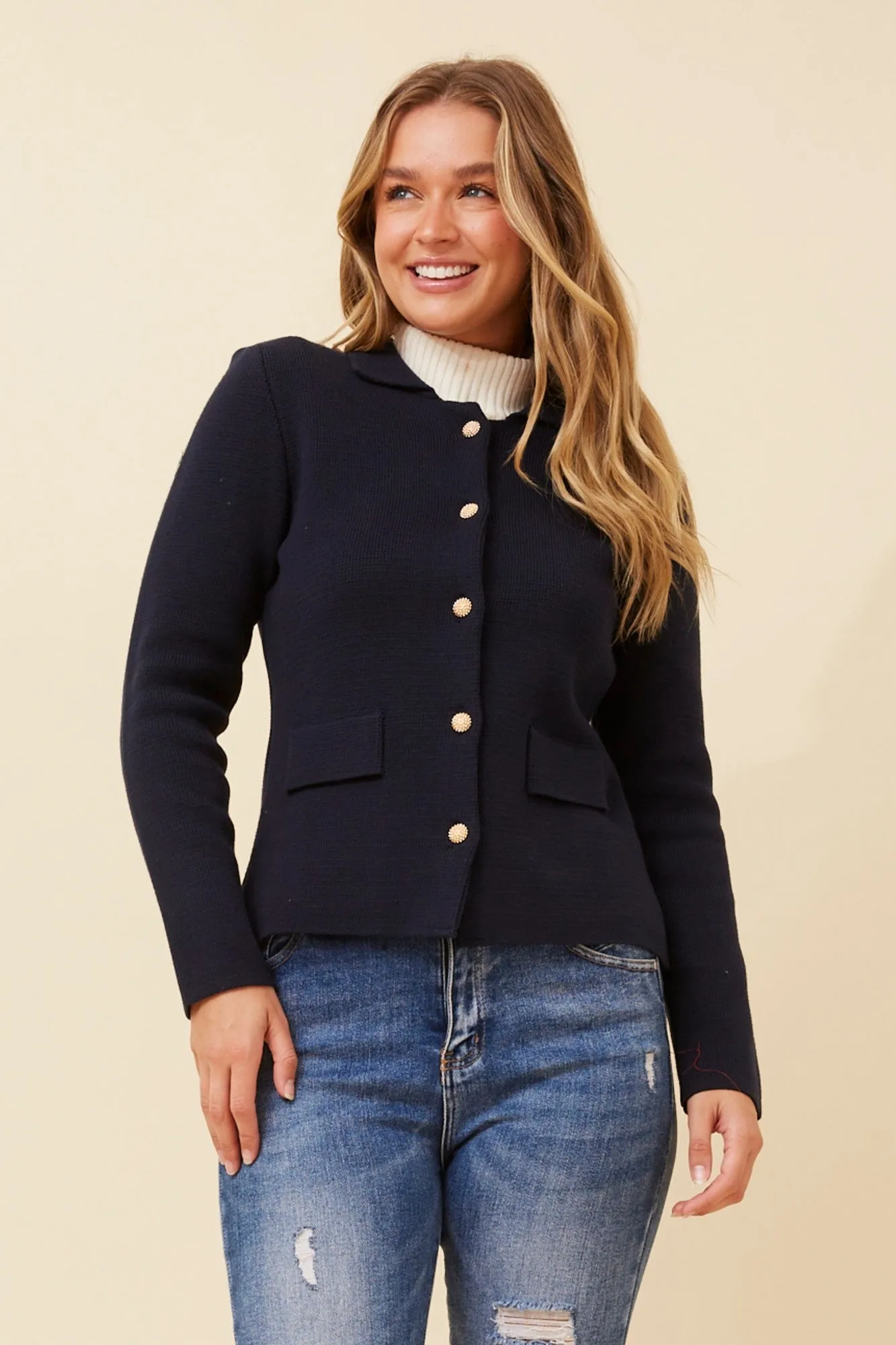 JAYANNA SOLID KNIT CARDIGAN Smart Weather Style Flexible Hem Adjustment