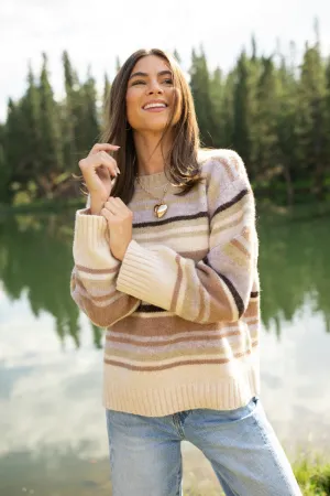 Jeanette Tan Striped Crewneck Sweater Silk Glow Sun Beam