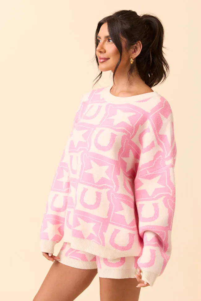 Muse Edge WrinkleResistantClothing Jolene Pink Western Icon Lounge Sweater