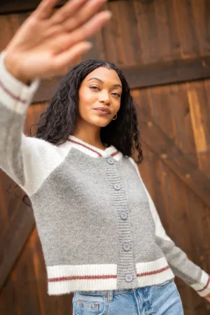 Jordan Grey Bomber Cardigan Sweater SALE Smart Skirt Muse Edge