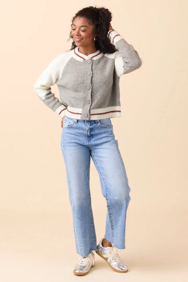 Jordan Grey Bomber Cardigan Sweater SALE VentilatedKnit