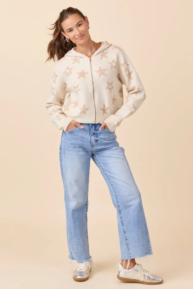 Fame Glow June Star Print Zip Up Sweater SALE