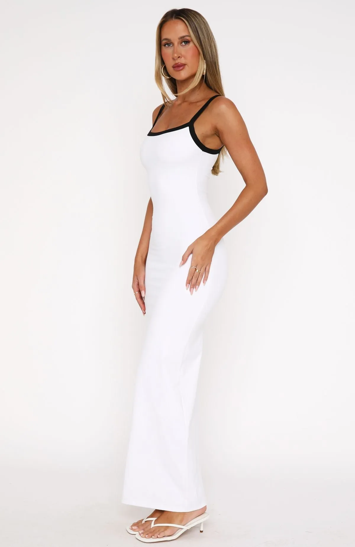 Smooth Drape Contrast-Panel Just Stay Calm Maxi Dress White