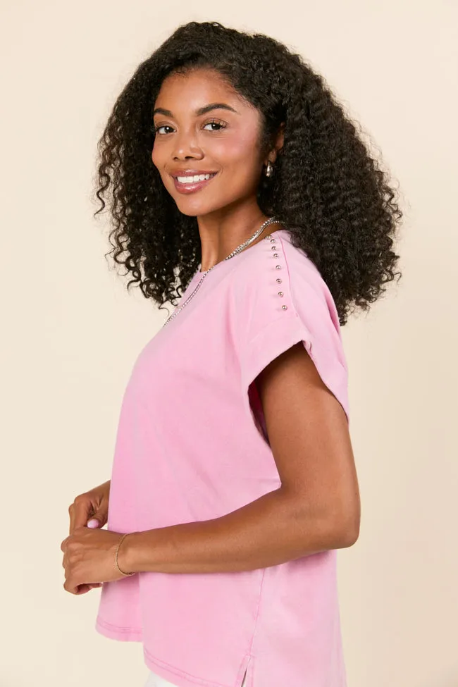 UVProtectionFinish BalancedDrape Kamryn Studded Short Sleeve Pink Acid Wash Tee