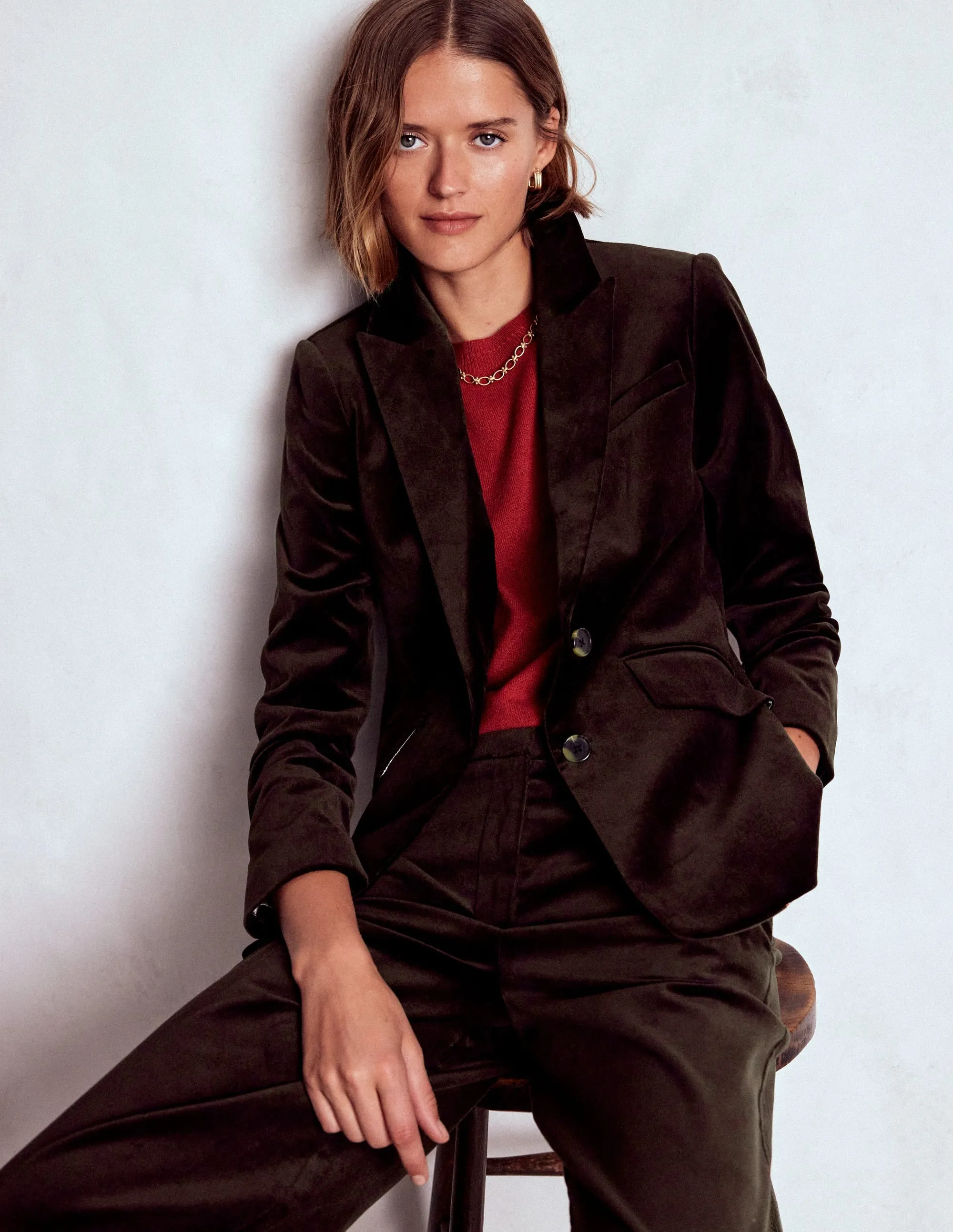 Relaxed Fit Structure Detachable Lining Stamford Velvet Blazer-Espresso