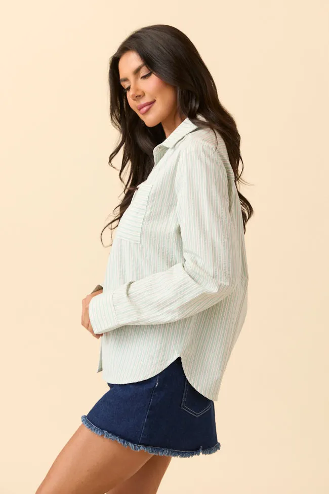 Layered Hem Details Trendy Top Kaylee Green Striped Shirt