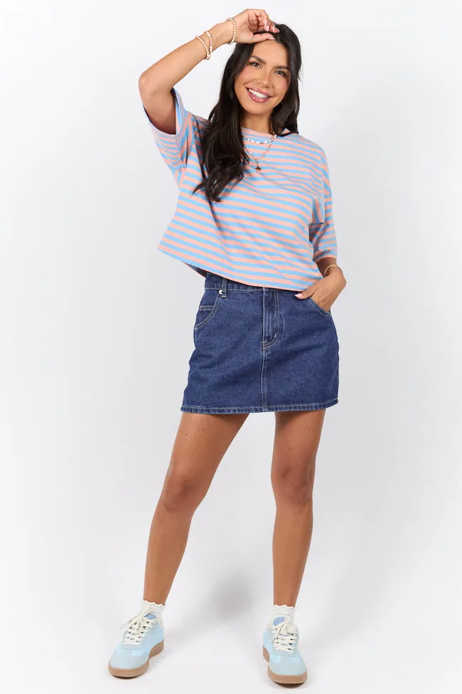 Simple Fashion Keep It Casual Blue and Coral Multi Boxy Striped Tee SALE
