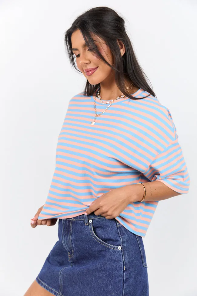 Keep It Casual Blue and Coral Multi Boxy Striped Tee SALE NonRestrictive Movement