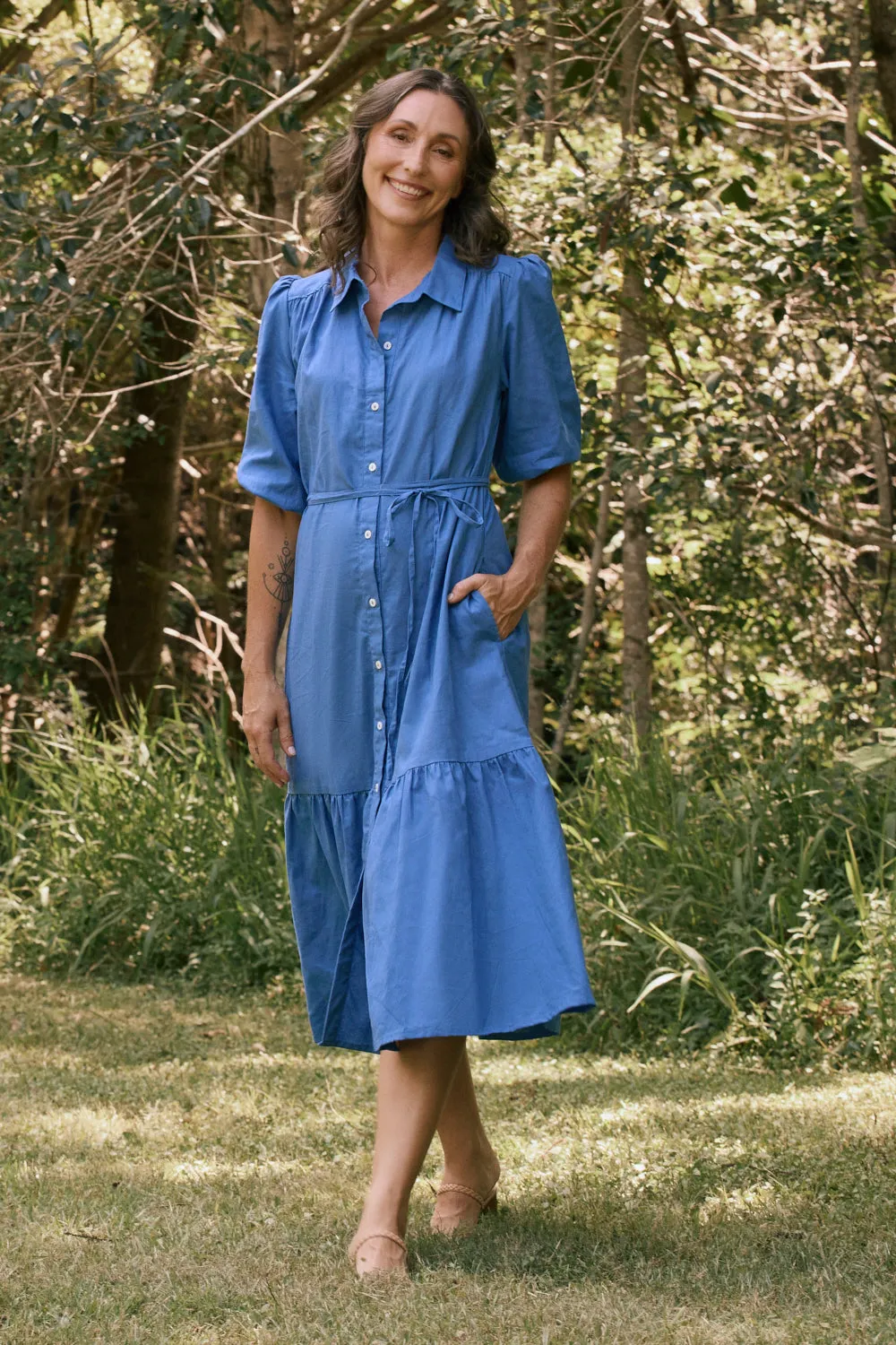 Kenny Collared Maxi Dress in Yale Blue BreathableLining Chill Comfort