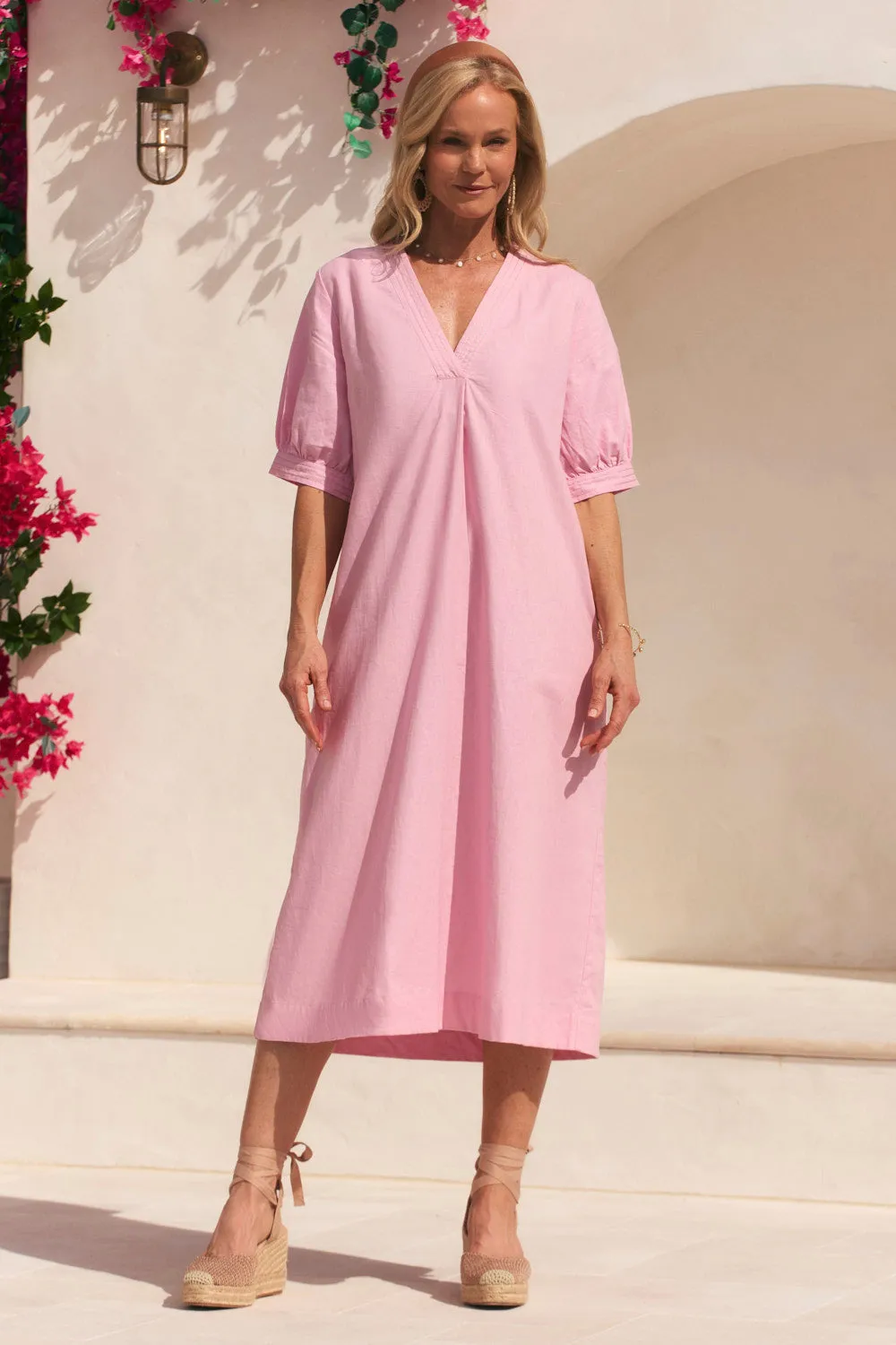 AntiStaticMaterial Kora A-Line Midi Dress in Peony