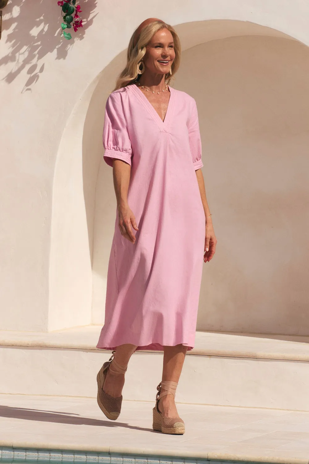 Kora A-Line Midi Dress in Peony bold appearance Soft Neutral