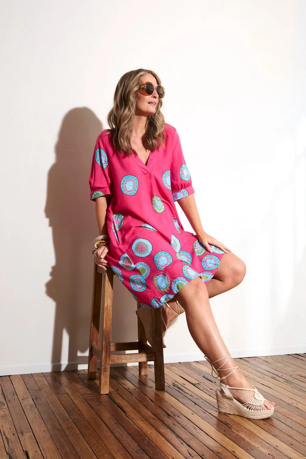 Kora Puff Sleeve Dress in Paloma Bright-Hue
