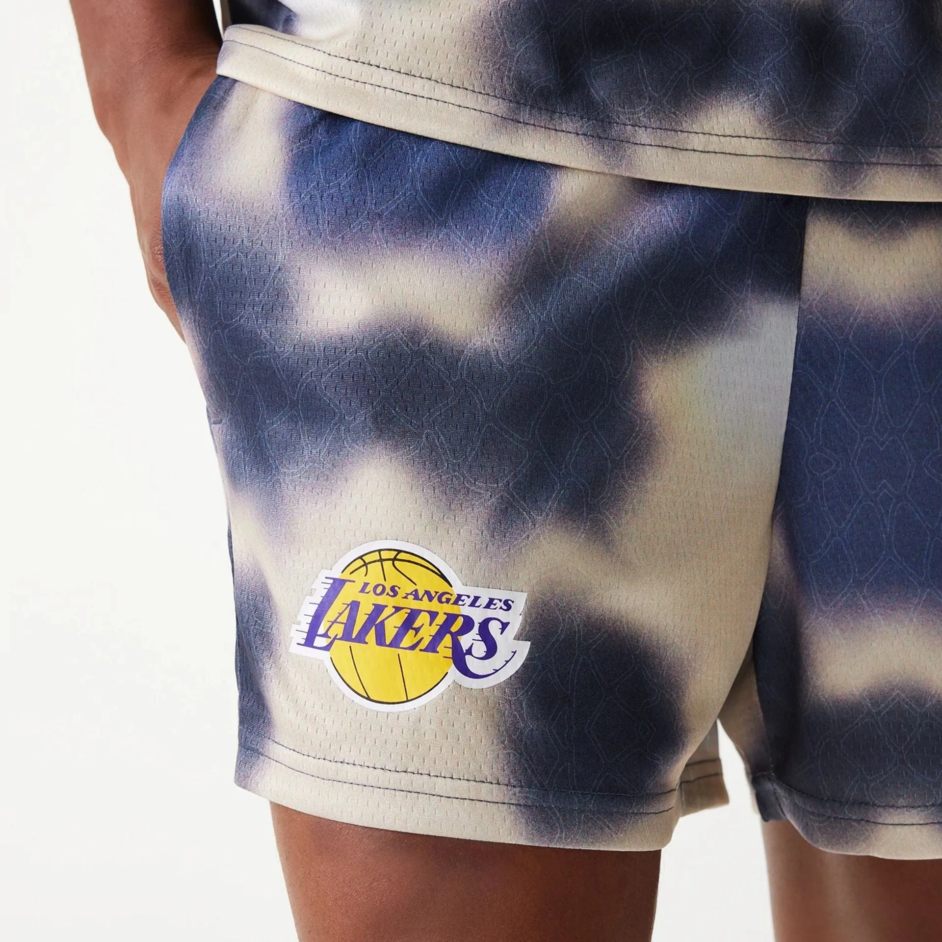 LA Lakers NBA All Over Print Cream Shorts QuickReleaseBuckle