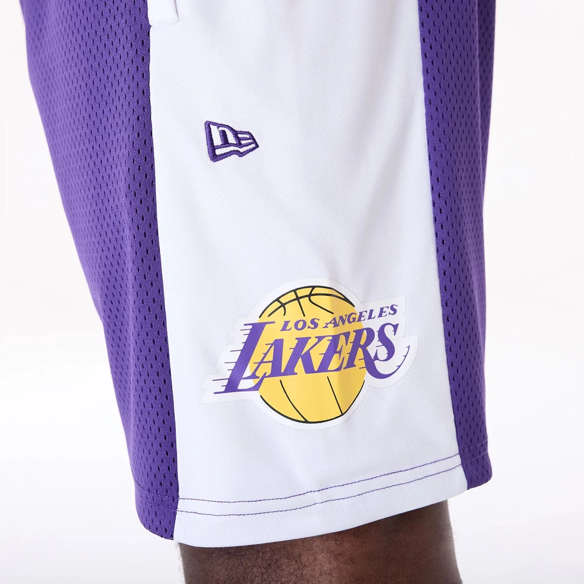 LA Lakers NBA Graphic Purple Mesh Shorts Durable Hem Finishing Quick Move