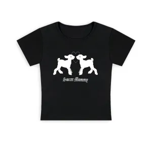 Layered Shoulder Design Lambs Crop T-Shirt