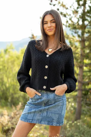 Heather Black V-Neck Cardigan Harbor Style Versatile Clothing