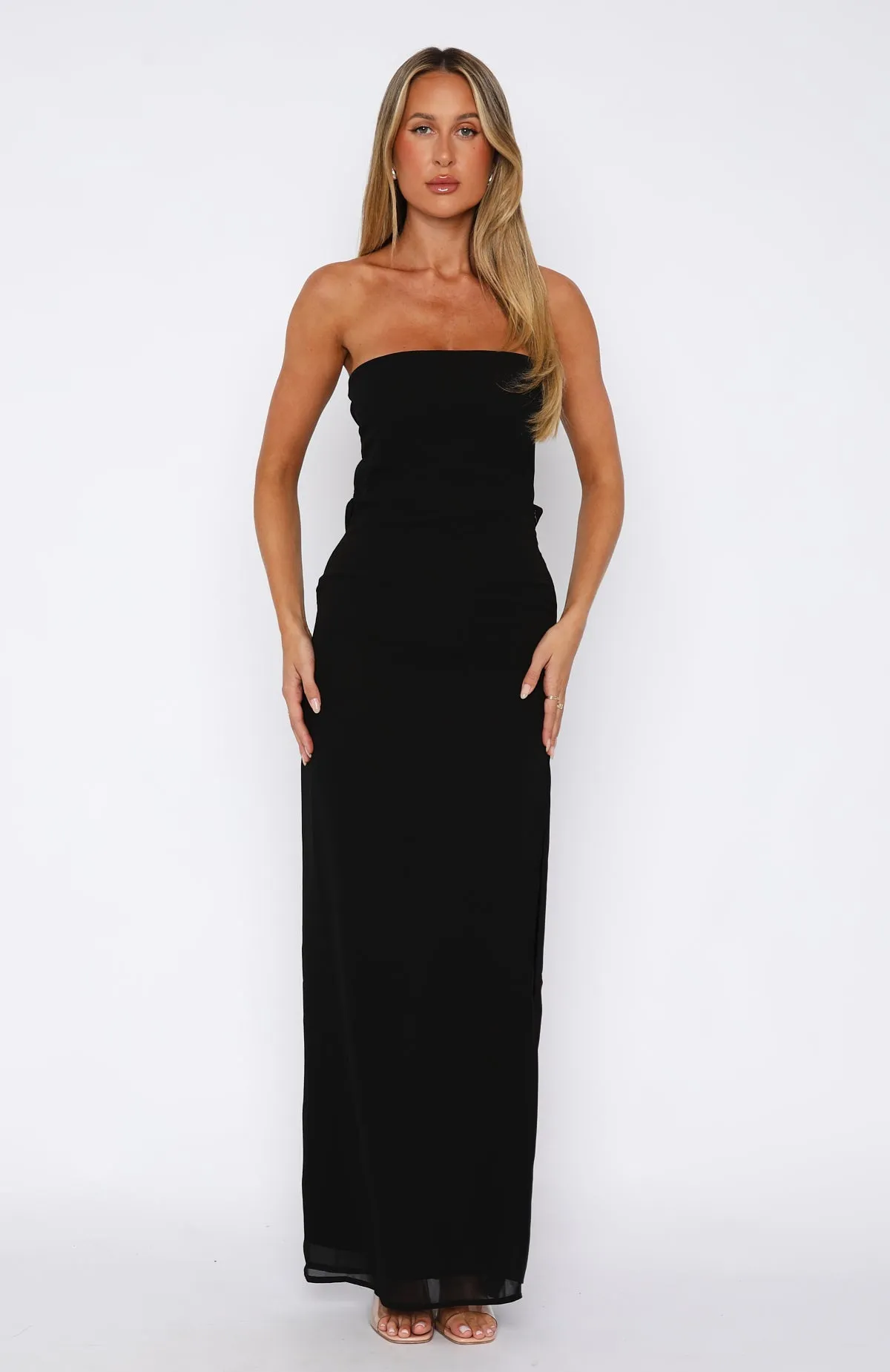 Leave You Alone Maxi Dress Black Magnetic-Closure Comfort waistband