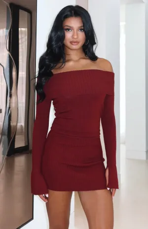 Parental Guidance Knit Mini Dress Burgundy Relax Motion