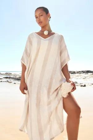 Flowing Lines Leilani Kaftan in Natural Stripe