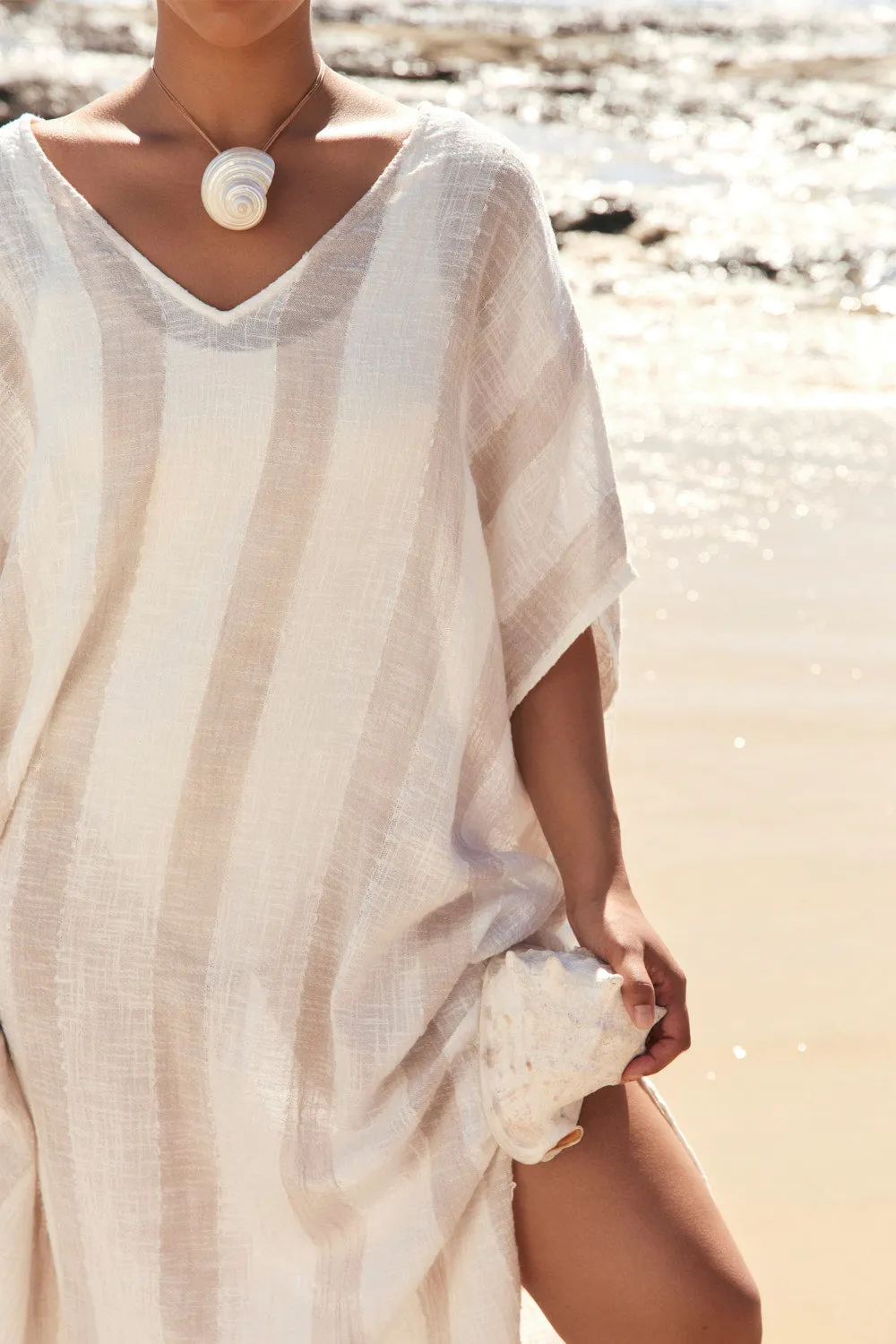 Leilani Kaftan in Natural Stripe Understated Elegance Special-Edition