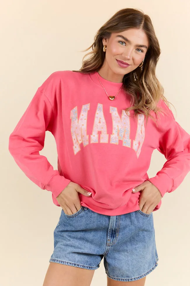 Mama Multi Daisy Print Light Red Graphic Sweatshirt Opaque Core Trust Glow