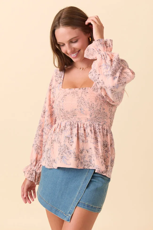 Dry Touch FlexSeamTechnology Lisette Pink Floral Gauze Smocked Peplum Top