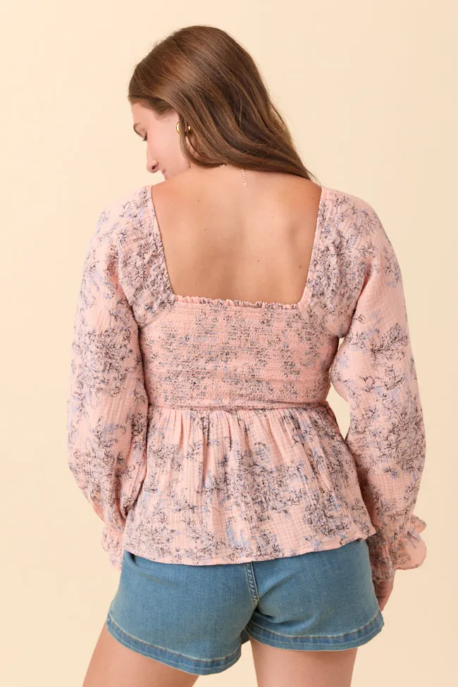 Lisette Pink Floral Gauze Smocked Peplum Top American Ease Boss Vibe