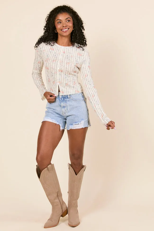 Functional Fashion London Button Detail Floral Long Sleeve Knit Top