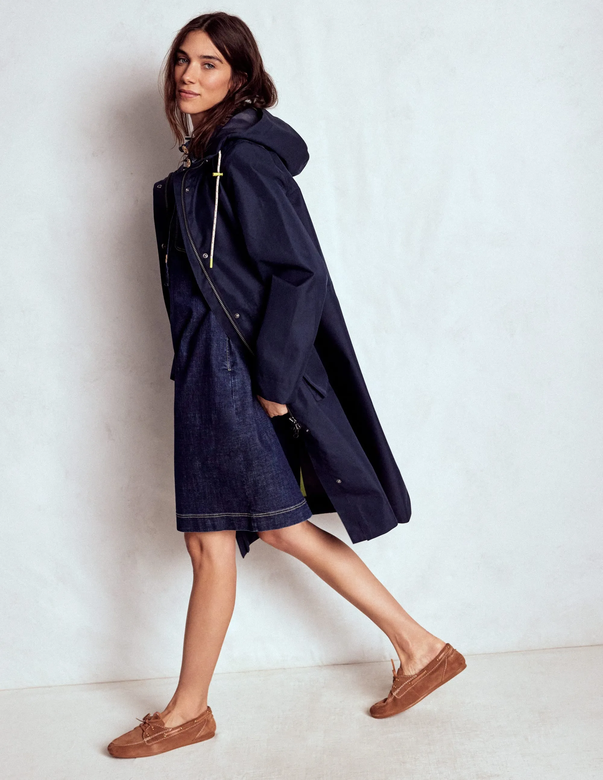 Longline Rain Mac-Navy Colourblock Comfortable Urban Piece