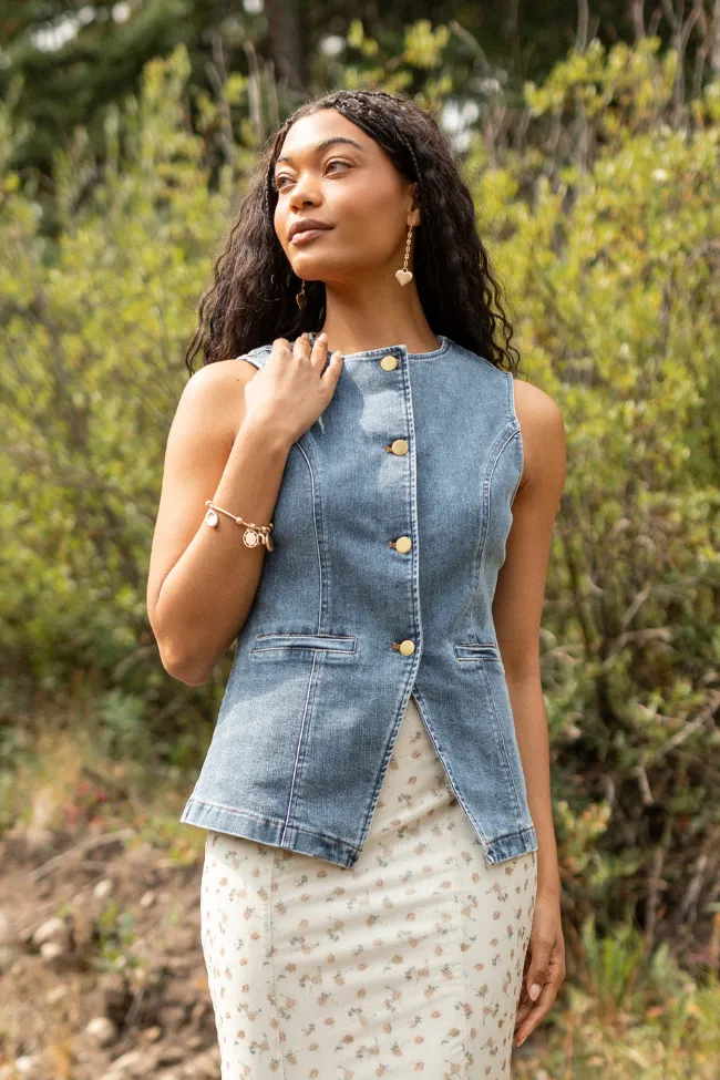 Leather Core Lottie Denim Button Down Tank