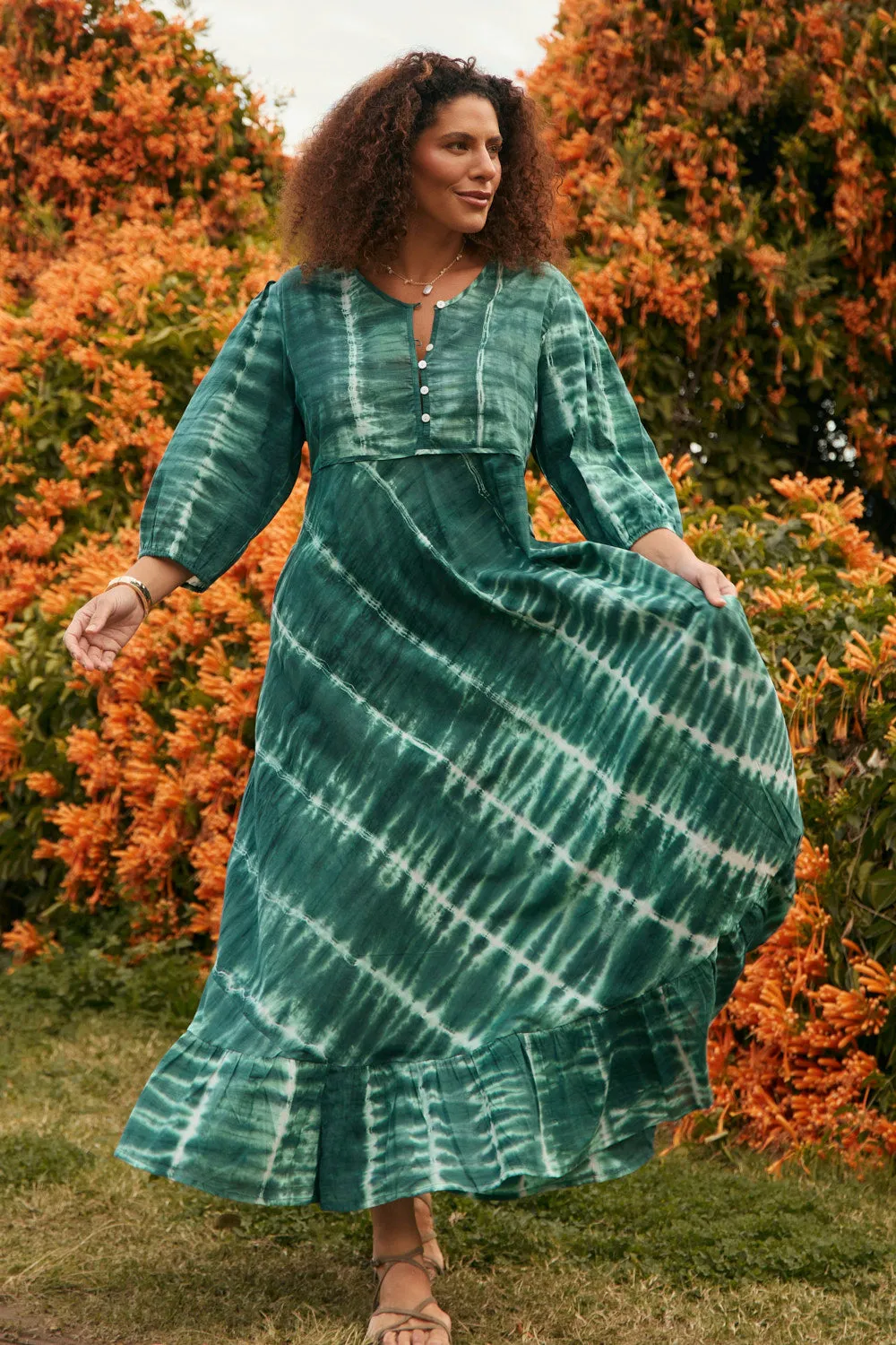 Fashion Option Bonnie Umbrella Dress in Shibori Green