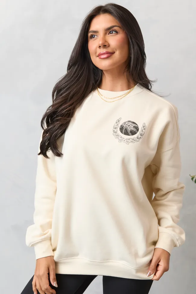 Meet Me In The Bleachers Basketball Cream Sweatshirt Sporty Look