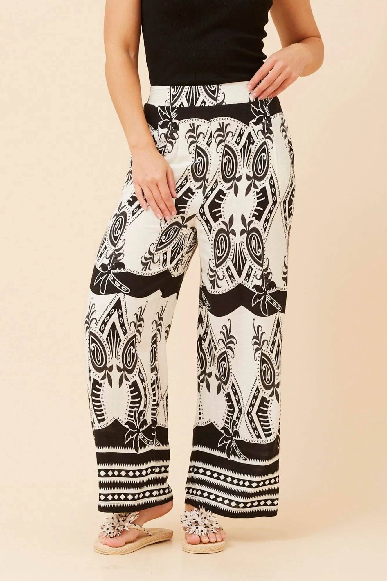 LOXANA BORDER PRINT PANTS Simple and Cozy