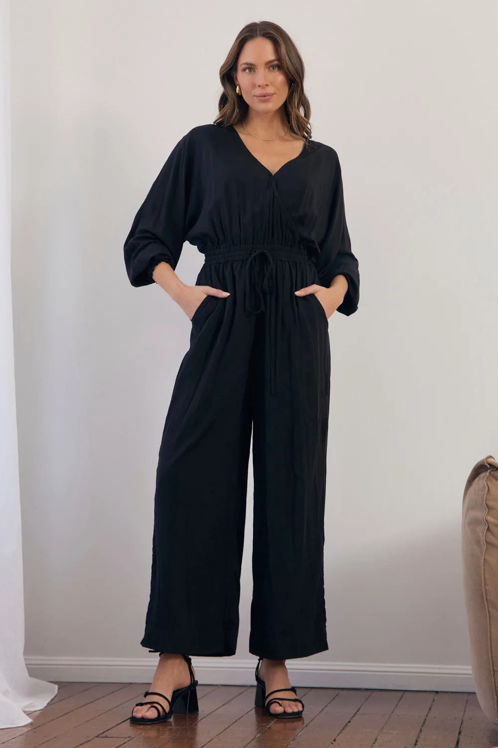 Casual and Comfy Lucette Long Sleeve Jumpsuit in Black