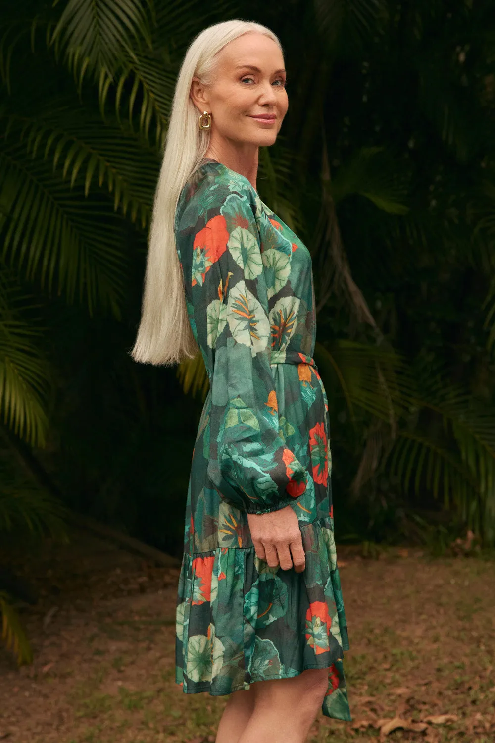 Fantasia Short Dress in Lotus High Hemline Layered Movement