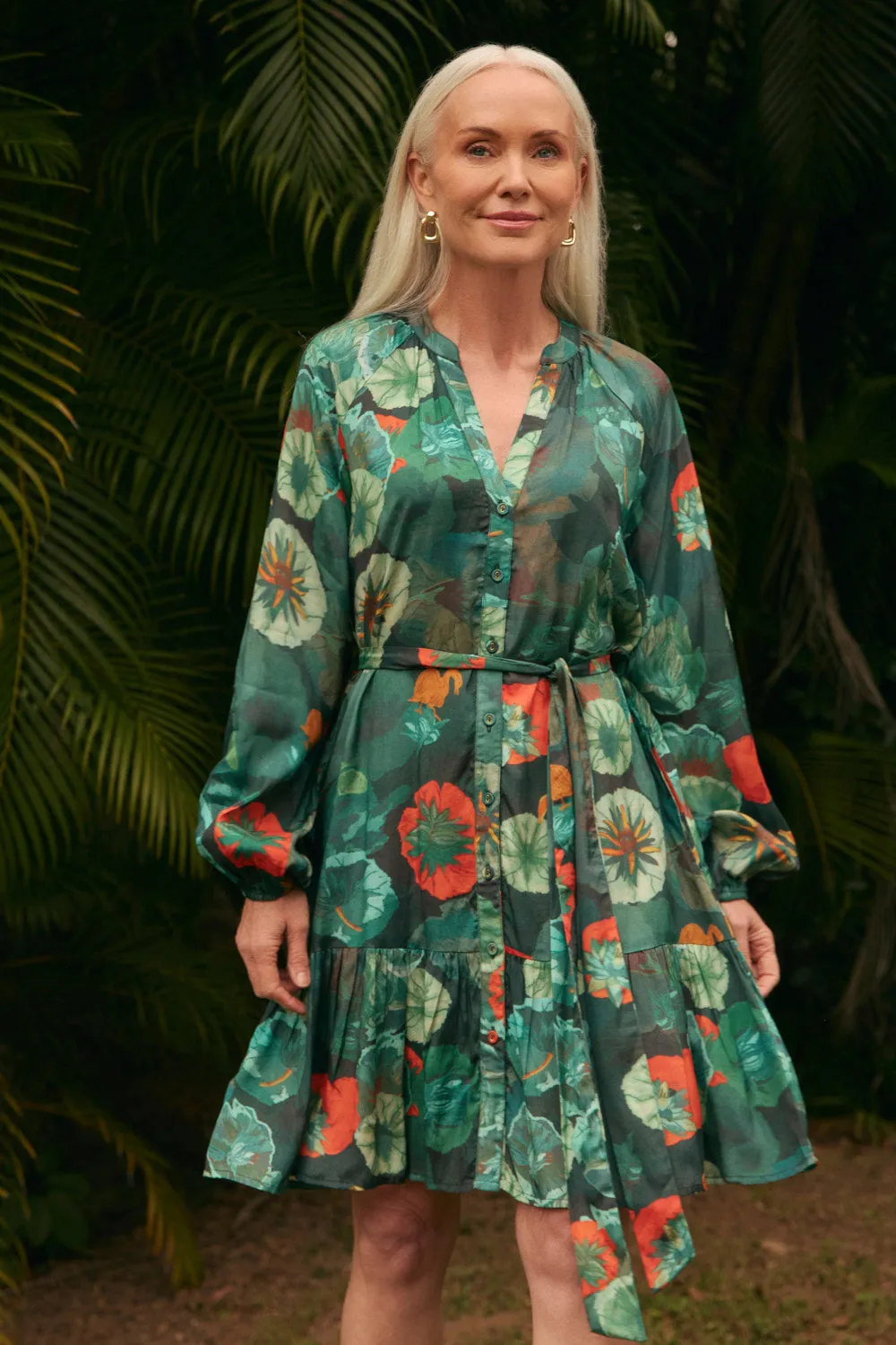 Fantasia Short Dress in Lotus Peplum-Style Calm Tone