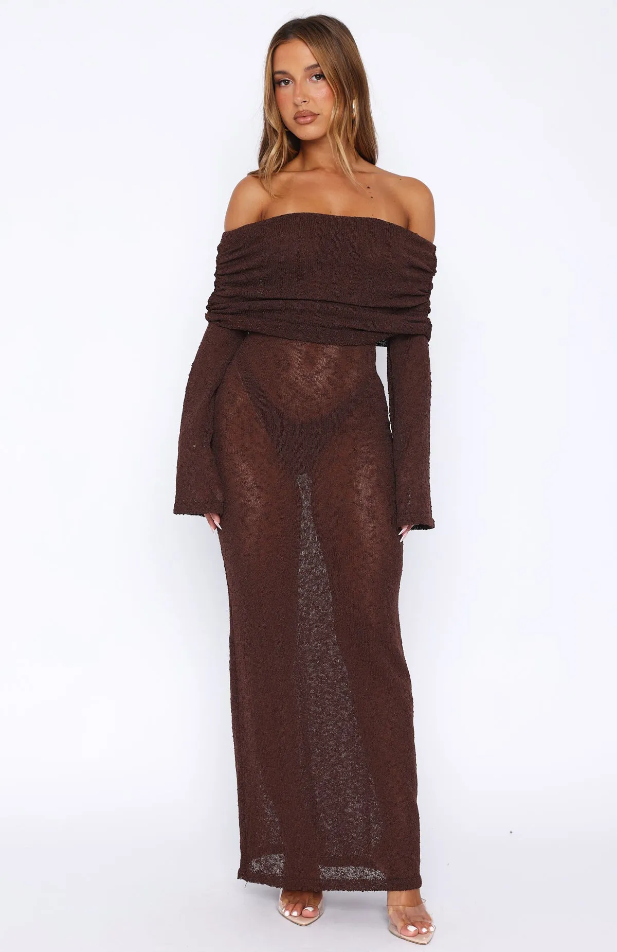 Everyday Look Made It Out Long Sleeve Boucle Maxi Dress Chocolate