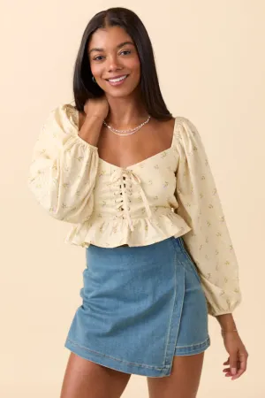 Maisie Yellow Floral Corset Woven Top Relax Vibe