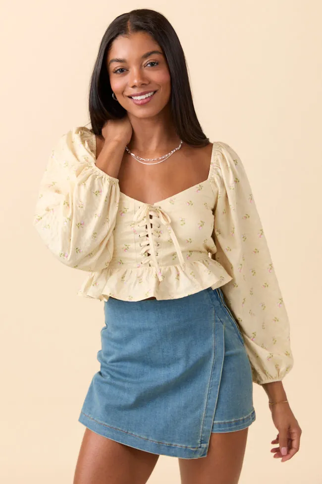 Maisie Yellow Floral Corset Woven Top Relax Vibe