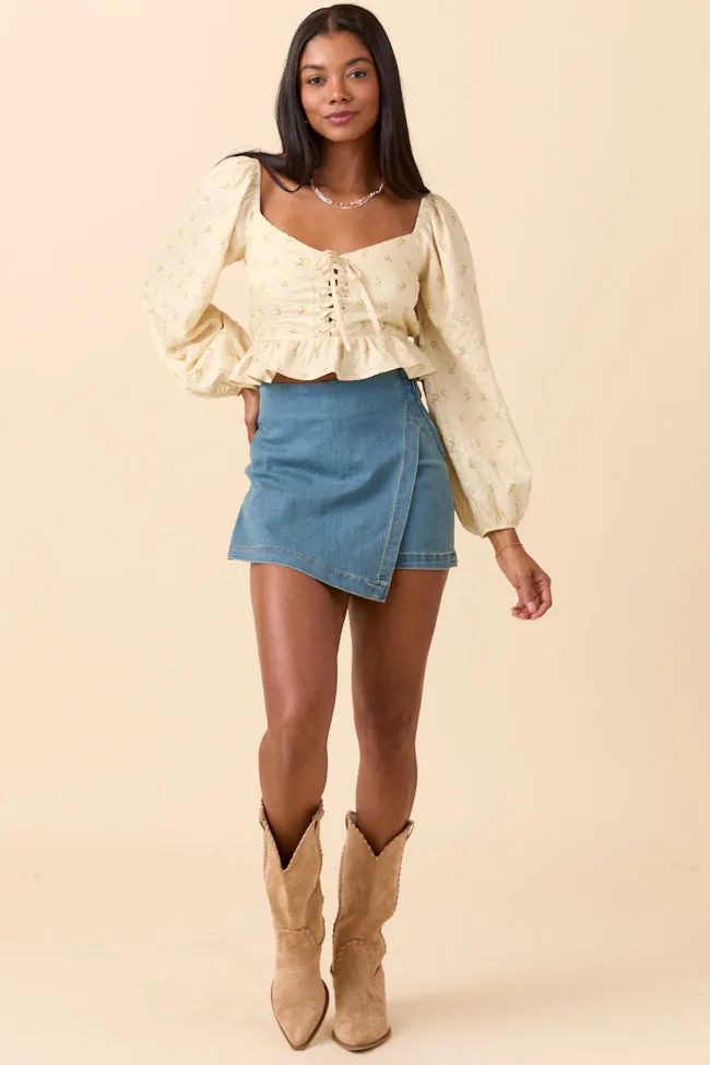 Velvet Soul Coastal Chic Maisie Yellow Floral Corset Woven Top