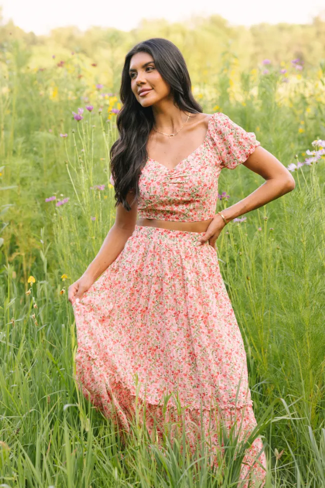 Opaque Core FlexibleJointConstruction Maisyn Pink Floral Skirt Set SALE