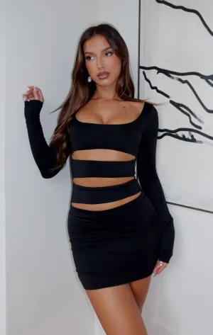 Breathable Style Make It Rain Long Sleeve Mini Dress Black