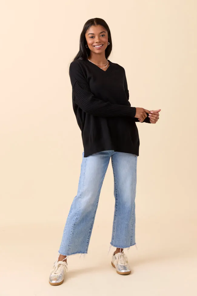 DoubleLayered Fabric Stretchable Fabric Mariah Black Relaxed Long Sleeve Pullover Tunic SALE