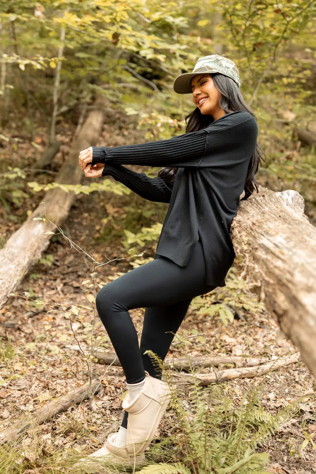 Mariah Black Relaxed Long Sleeve Pullover Tunic SALE TearResistantMaterial