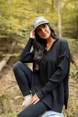 Mariah Black Relaxed Long Sleeve Pullover Tunic SALE Run Glow