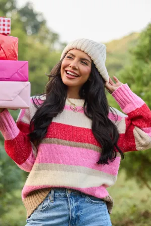 Marla Pink and Red Striped Sweater Fashion Forward